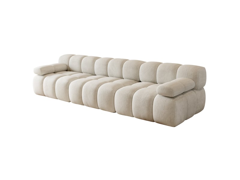 Canapé droit 3 places compressé 300x100x68 cm en mousse douce et tissu chenille couleur blanc, moderne - Conforama A