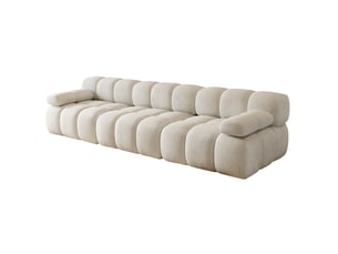 Canapé droit 3 places compressé 300x100x68 cm en mousse douce et tissu chenille couleur blanc, moderne