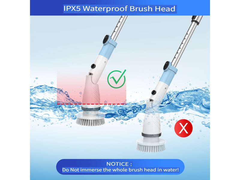  Brosse de nettoyage électrique sans fil 450 trmin avec 5 têtes interchangeables et manche télescopique  - Conforama D
