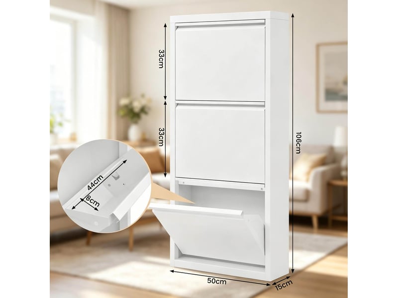  Lot de 2 meubles à chaussures 50 x 15 x 106 cm blancs en métal, 3 abattants, rangement jusqu'à 18 paires  - Conforama C