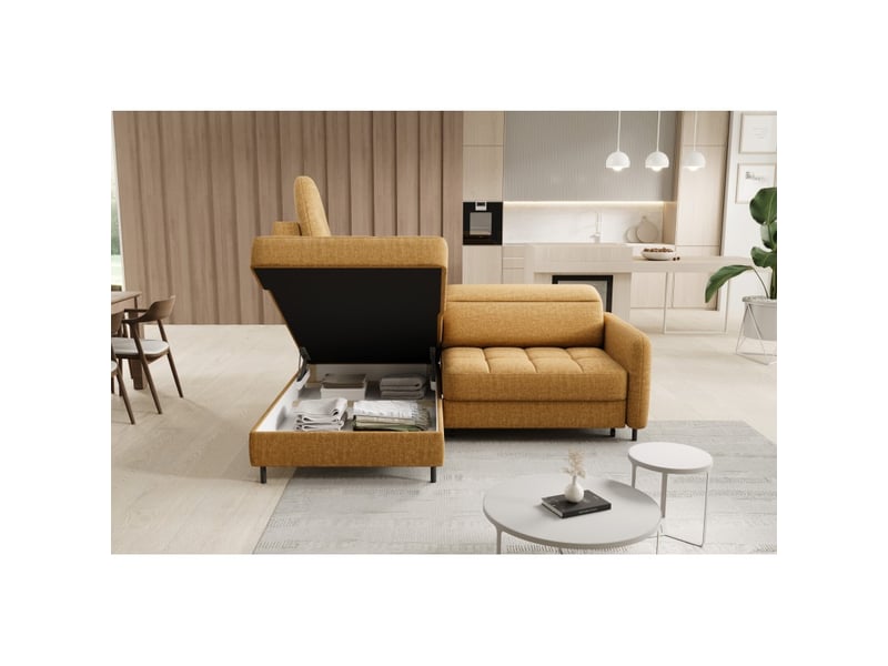 Canapé d'angle gauche convertible barnea 208 cm camel avec rangement - Conforama C