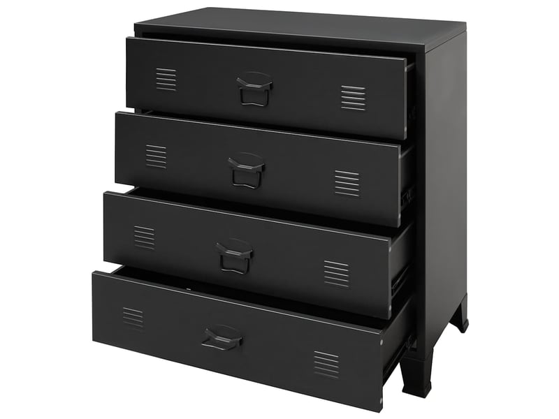  Commode chambre adulte, armoire à tiroirs à tiroirs métal style industriel 78x40x93cm noir  - Conforama E