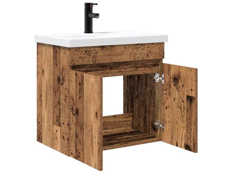 Meuble de rangement salle de bain avec robinet bois ancien shl2474 - Conforama D