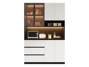 Buffet de cuisine haut 120x40x180 cm avec led, 6 portes, 3 tiroirs et espace micro-ondes