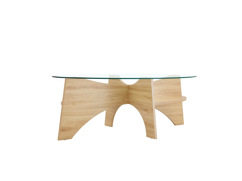  Table basse ovale avec 1 niche de rangement et plateau en verre de sécurité, style moderne, pour salon, en mdf et verre  - Conforama A