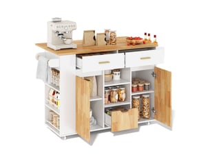 Îlot de cuisine mobile 120x71x90 cm avec plateau rabattable et 3 tiroirs, blanc