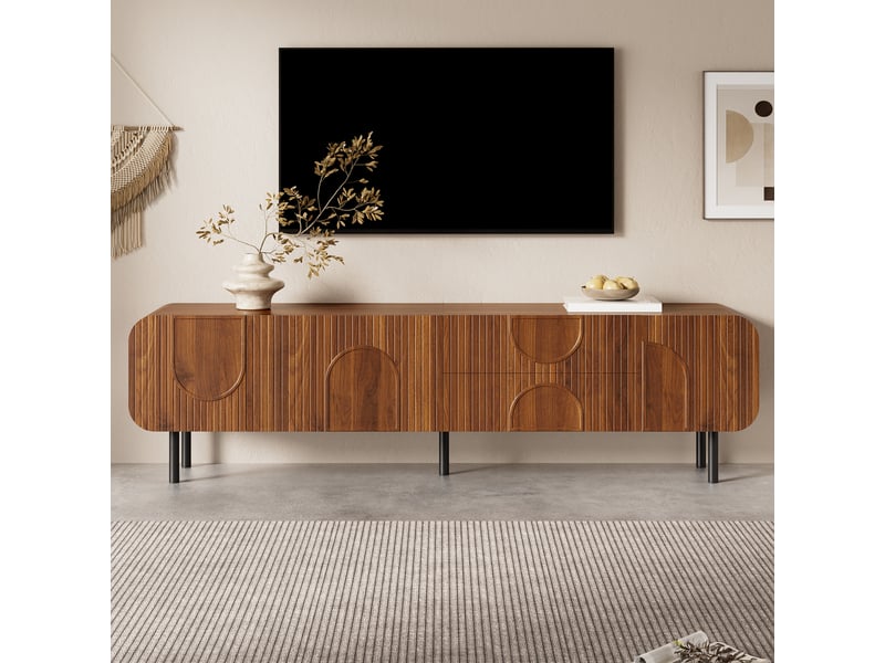  Meuble tv noyer 180 cm style mid-century 3 portes 2 tiroirs  - Conforama B