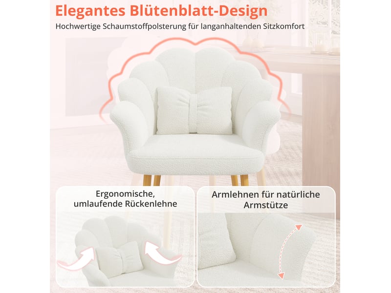  Lot de 6 fauteuils de salle à manger 64 x 65,5 x 85 cm blancs, tissu peluche, accoudoirs et coussins  - Conforama D