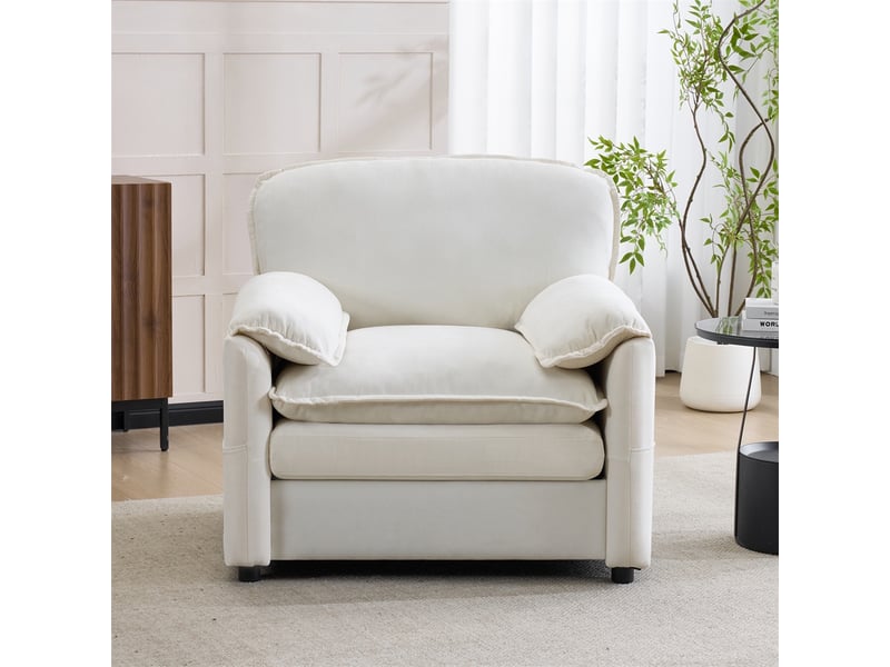  Fauteuil rétro en chenille blanc - 96x92x90cm - canapé individuel avec poches de rangement latérales pour salon et chambre - blanc  - Conforama C
