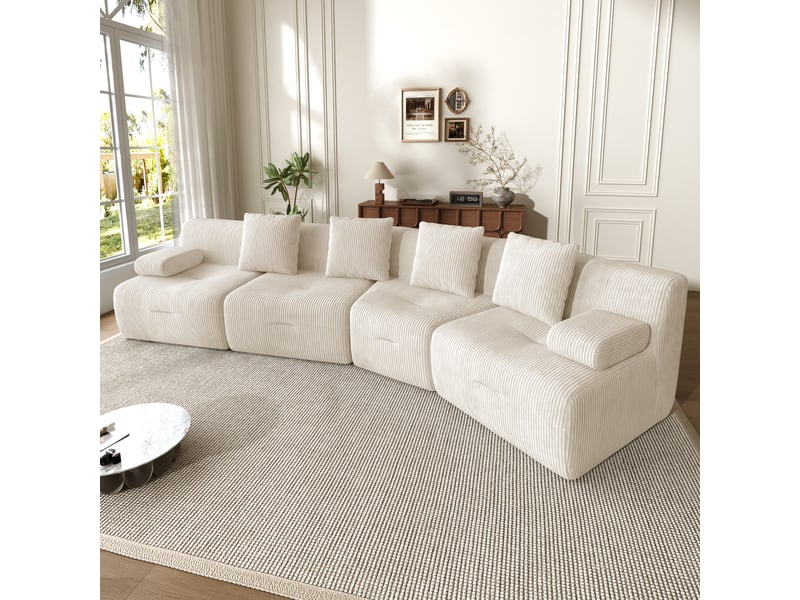 Canapé modulable, canapé 4 places, format compressé, en velours tricoté, pour intérieur, sans montage  - Conforama R