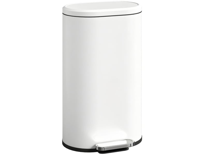  Poubelle de cuisine 30 l à pédale, couvercle à fermeture amortie, métal blanc crème  - Conforama A