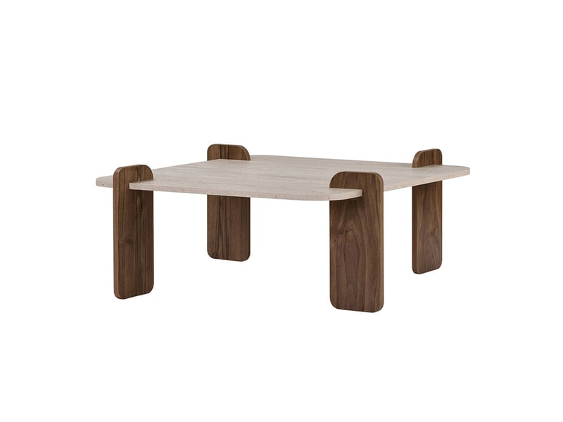  Table basse carrée effet travertin et noyer 90x90cm tasi  - Conforama A