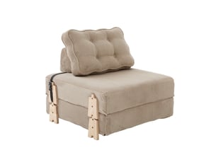 Fauteuil convertible 1 place avec couchage, dossier rembourré et pieds en bois, velours côtelé kaki