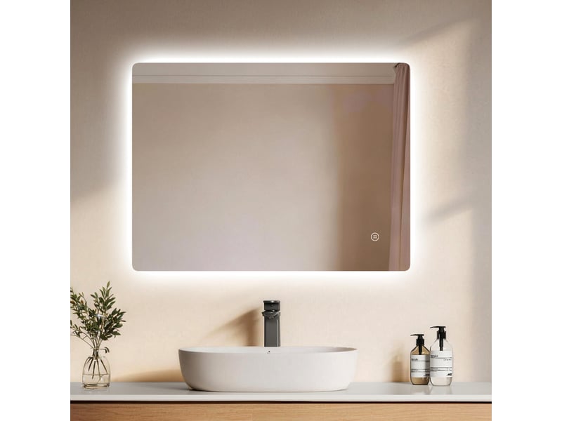  Emke miroir led salle de bain rétroéclairé 60 x 80 cm, interrupteur tactile, anti-buée, fonction mémoire, lumière blanc froid  - Conforama B