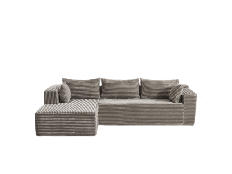  Canapé d’angle modulaire avec méridienne, canapé modulable 2 places, tissu velours côtelé gris  - Conforama A