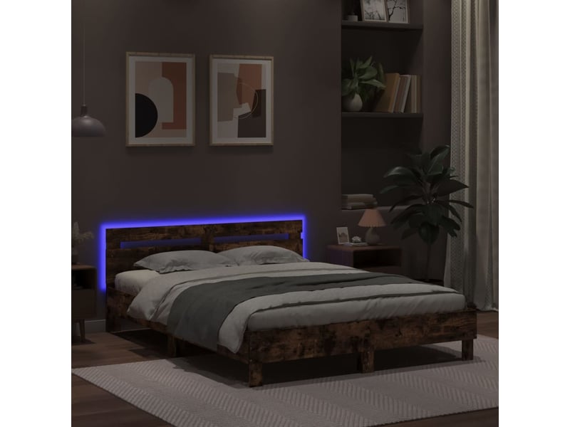  Lit double- lit adulte -  cadre de lit avec led sans matelas chêne marron 150x200 cm  - Conforama C