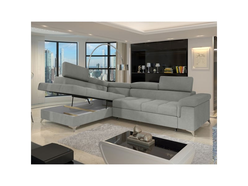  Canapé d'angle convertible palazzo 4 places gris clair – angle gauche avec coffre  - Conforama D