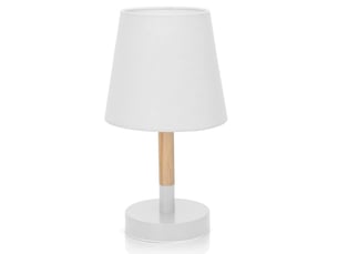 Lampe de table moderne en bois avec abat-jour en tissu blanc