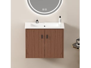 Armoire de salle de bain compacte avec 2 portes à fermeture amortie et espace de rangement en mdf brun rougeâtre
