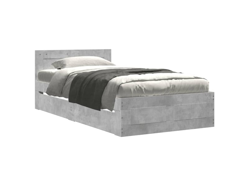  Lit simple- lit adulte -  cadre de lit et tête de lit sans matelas gris béton 90x200 cm  - Conforama A
