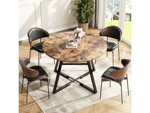 Table à manger ronde ø120cm avec rangement, motif bois, 4 à 6 personnes, style industriel rétro, mdf, fer, naturel