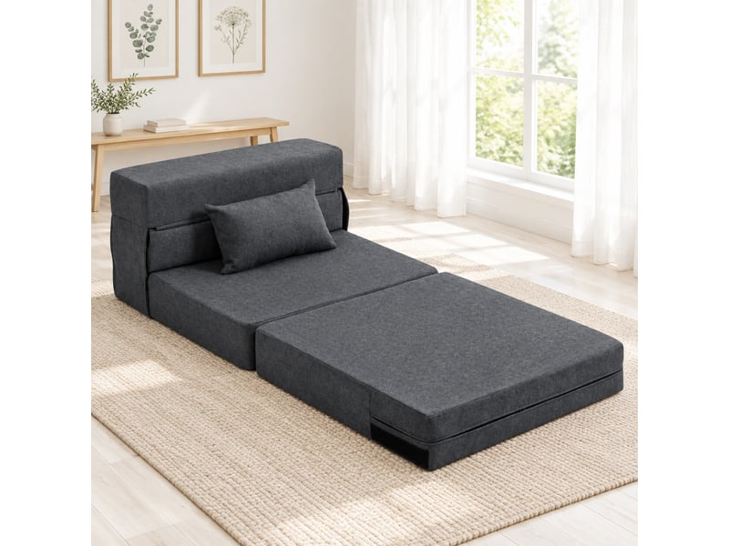  Fauteuil convertible 3 en 1,80x80x64 cm,avec coussin,tissu,gris foncé  - Conforama B