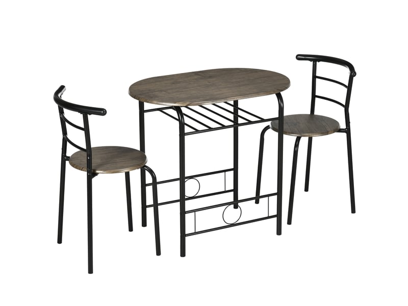 Lot de 3 meubles de cuisine : table bistrot et 2 chaises noires avec étagère, idéal pour petit espace  - Conforama A