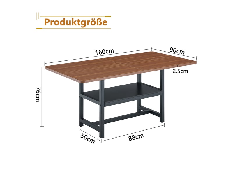 Table à manger,160x90x76 cm,4-6 personnes style industriel,mdf, noyer métal noir - Conforama C