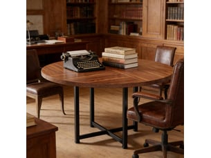 Table à manger ronde 120 cm – noir et brun – style industriel, structure en métal et plateau en bois