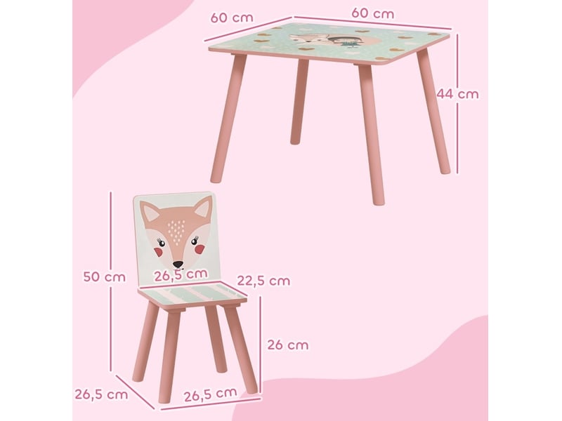  Groupe de tables et chaises pour enfants en bois de pin, motif animal, couleur rose, pour chambre d'enfant 3-8 ans  - Conforama C