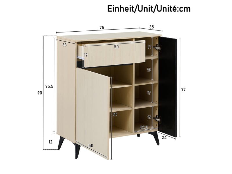 Meubles d'entrée avec banc rembourré, 4 crochets, 4 portes, tiroir et étagères réglables, pour couloir, mdf bois clair - Conforama D