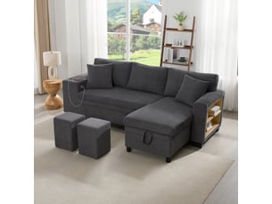 Canapé d'angle réversible convertible <strong></strong> <strong></strong> 4 places Tissu gris avec coffre de rangement