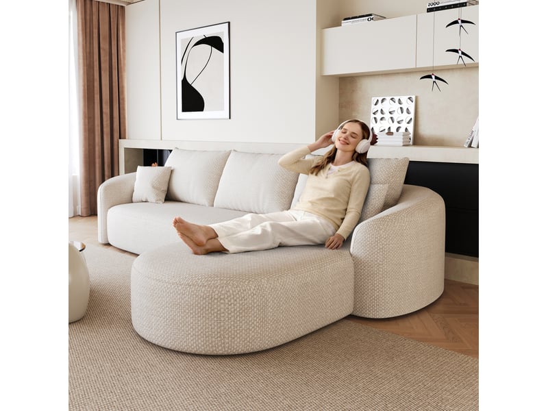 Canapé d’angle 266x168x85 cm modulable en tissu chenille blanc sans montage  - Conforama B