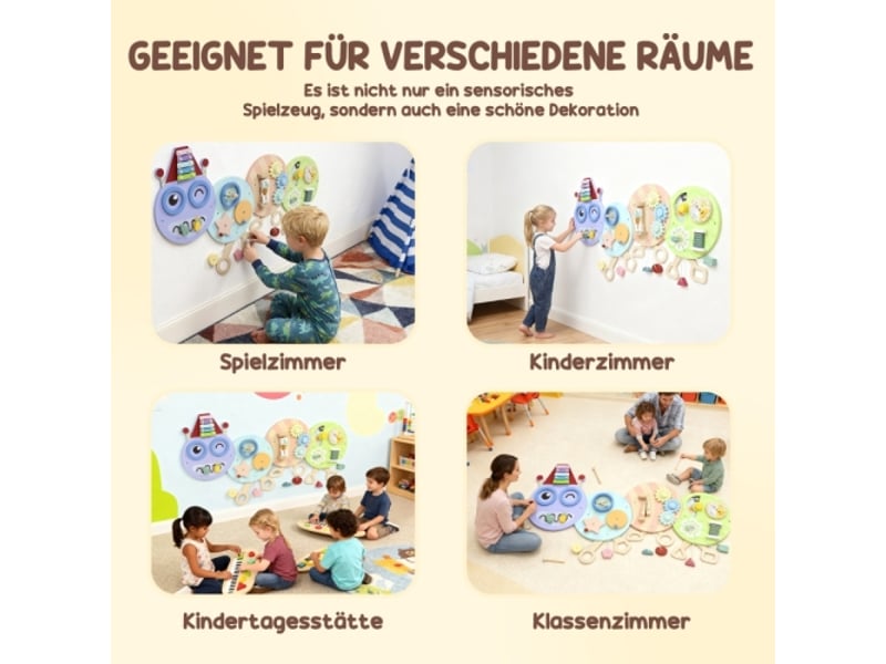 Jouet mural 7 en 1, xylophone, engrenages, design chenille, mdf, 108 cm, multicolore - Conforama C