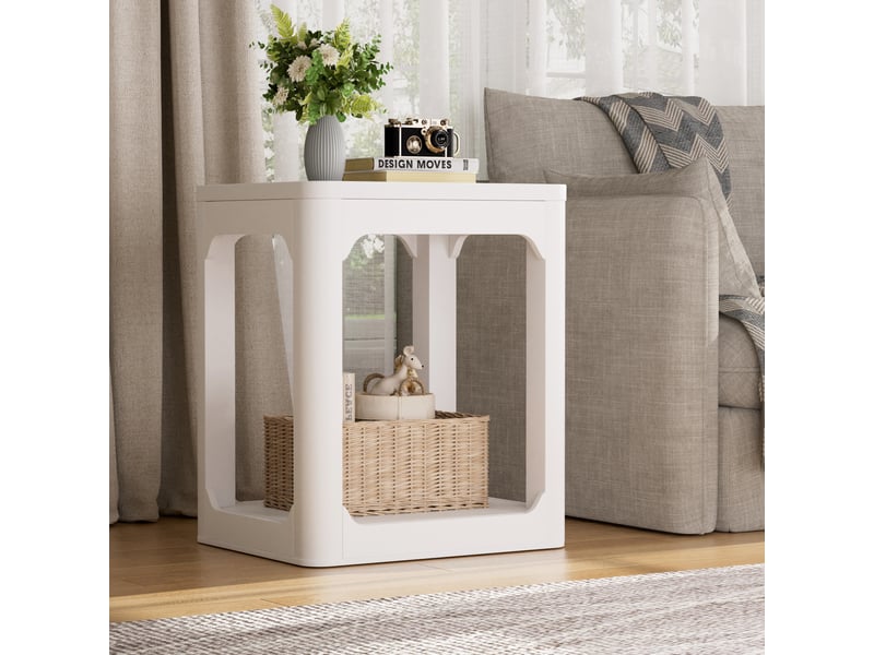  Tables d'appoint lot de 2 à 2 niveaux de rangement pour salon ou chambre en mdf blanc  - Conforama B