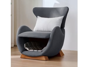 Fauteuil lounge gris en tissu avec niche intégrée pour votre petit compagnon, design requin-baleine et assise confortable