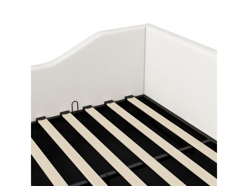  Lit coffre 140x200 cm avec tête de lit et rangement, lin, beige, sans matelas  - Conforama E