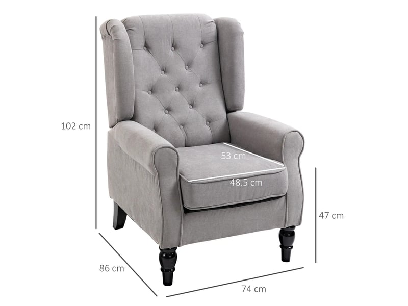 Fauteuil à oreilles ulevr 1 place gris 74 x 86 x 102 cm, dossier haut capitonné, revêtement polyester, pieds en bois noir - Conforama C
