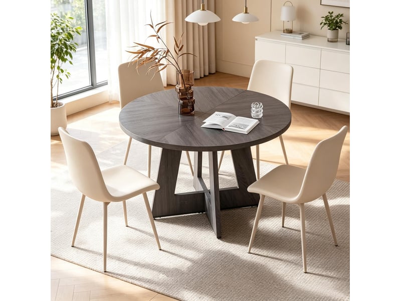  Table à manger ronde 120x76 cm industriel mdf métal bois noir  - Conforama C