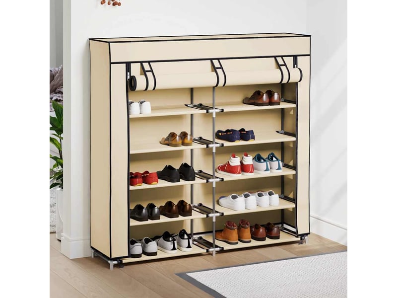  Meuble à chaussure | armoire à chaussures avec housse crème 115x28x110 cm tissu  - Conforama C
