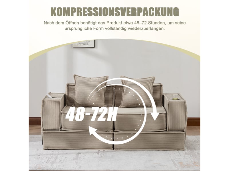  Canapé convertible, canapé-lit – en tissu, avec rangement, porte-gobelets, avec pouf, 2 places  - Conforama W