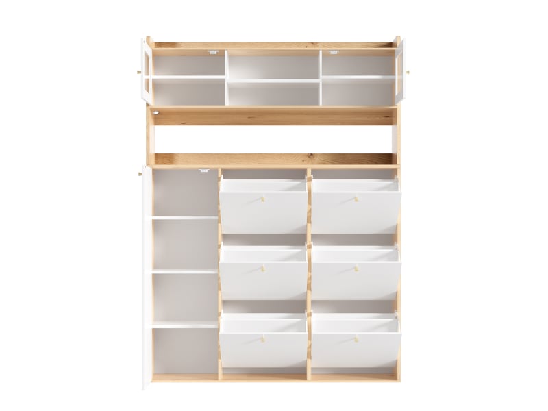  Meuble à chaussures oslo blanc 130x25x180 cm, verre &amp; led, 6 casiers basculants  - Conforama E