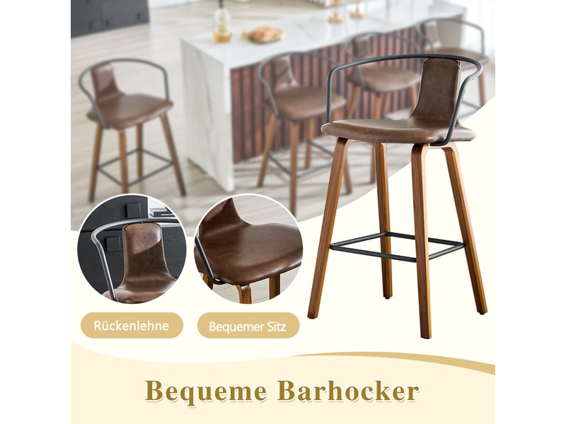  Lot de 2 tabourets de bar,54,7x44x88 cm,avec accoudoirs,similicuir,marron  - Conforama E