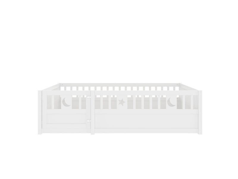  Lit 140 x 190 cm, lit double structure pin massif, barrières de sécurité, décoration étoiles lune, style minimaliste, blanc  - Conforama D