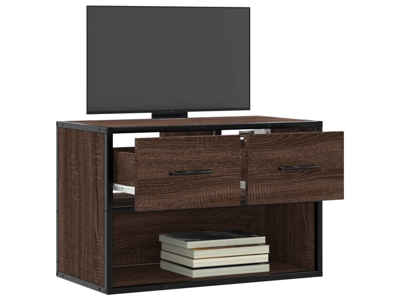  Meuble tv - banc tv - meuble de rangement chêne brun 60x31x39,5 cm bois d'ingénierie et métal  - Conforama C