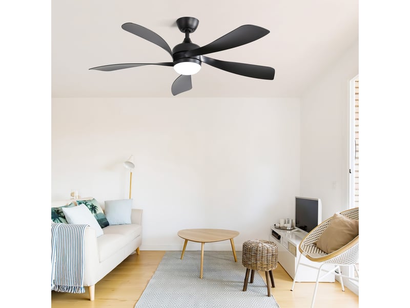  Ventilateur de plafond avec lumière led 132cm, 52 - moteur dc ultra-silencieux, 3 couleurs d'éclairage, télécommande, réversible, minuterie - noir  - Conforama E