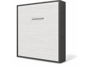 Lit escamotable vertical kola – seulement 34,5cm de profondeur, le confort d’un vrai lit-avec matelas-140x200-cadre anthracite-façade chêne blanc
