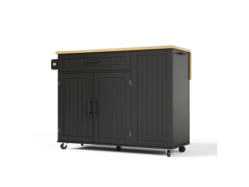  Îlot de cuisine mobile avec plan de travail pliable, chariot, armoire de rangement, placard poubelle, étagère au-dessus de la porte, roues verrouillables, 130 × 45 (70) × 93 cm  - Conforama A