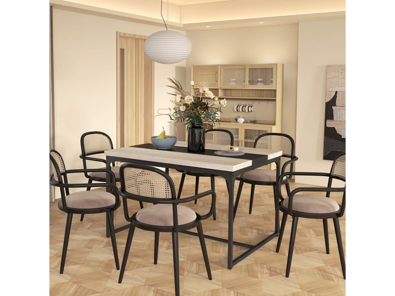 Table de salle à manger pour 6 personnes, style industriel en métal noir et bois, dim. 120l x 89l x 75,5h cm - Conforama C