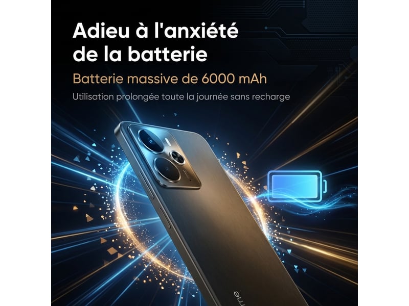  Smartphone realme 14t 5g noir 12+256go,5130mah, dimensity 6300, amoled 120hz, ip69  - Conforama B